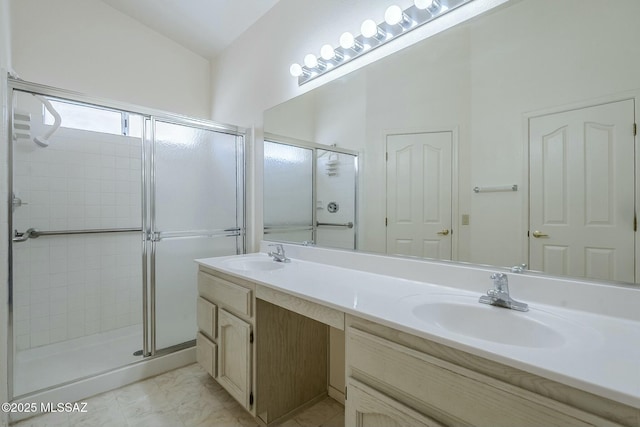 38034 S Golf Course Dr, Saddlebrooke, AZ 85739 - bathroom with a sink, double vanity, and a stall shower
