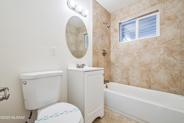 bathroom featuring vanity, shower / tub combination, toilet, and tile patterned floors