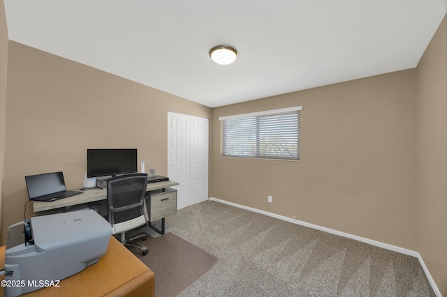 office space featuring baseboards and carpet