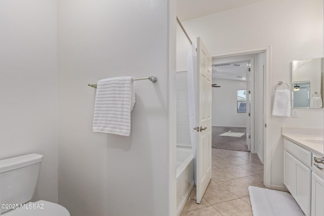 bathroom featuring toilet, vanity, and tile patterned flooring