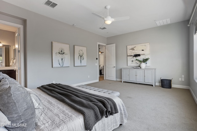 bedroom featuring carpet, visible vents, and baseboards