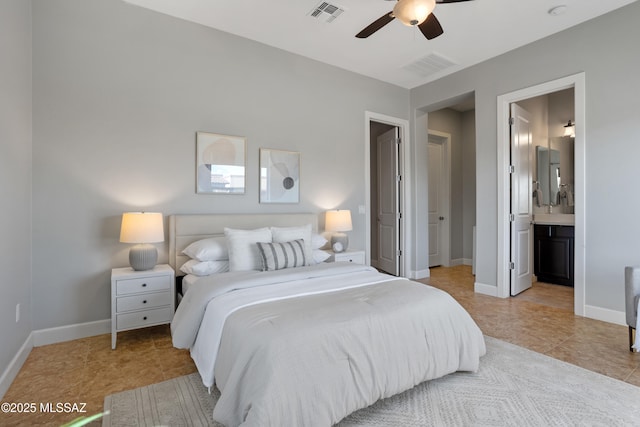 bedroom featuring light tile patterned flooring, baseboards, and visible vents