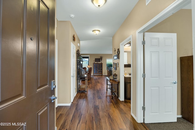 entrance foyer with baseboards and dark wood-style flooring