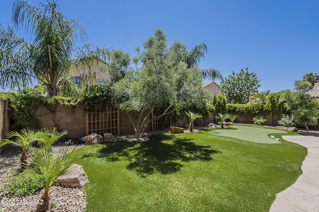 view of yard featuring a fenced backyard