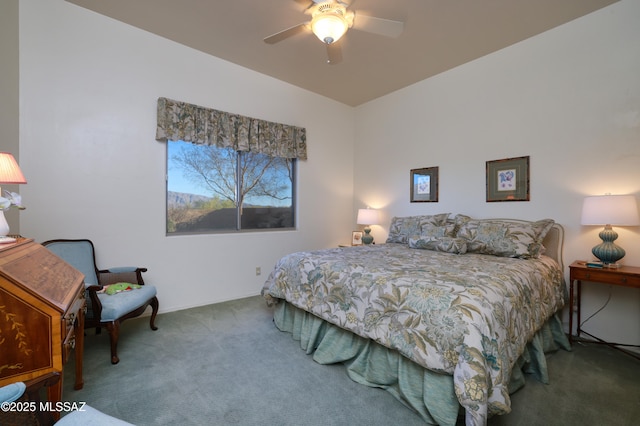 bedroom with carpet and a ceiling fan