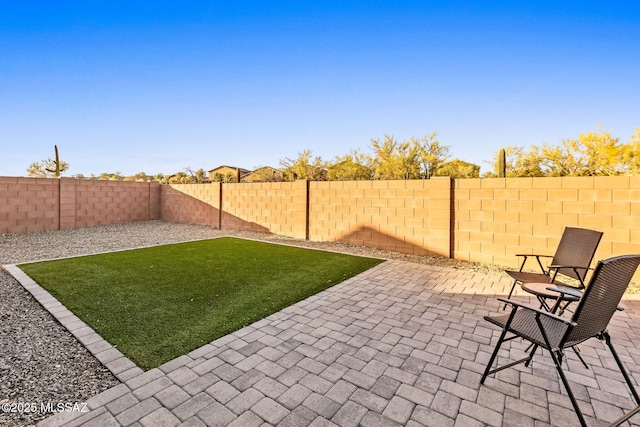 view of yard with a patio and a fenced backyard