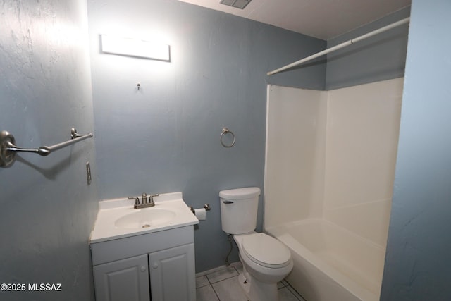 full bath with toilet, walk in shower, tile patterned flooring, and vanity