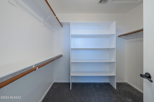 spacious closet with visible vents and dark carpet