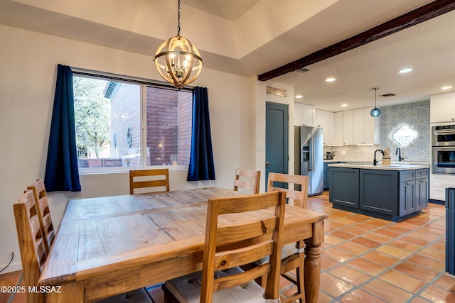 dining room featuring a notable chandelier, recessed lighting, visible vents, and light tile patterned flooring