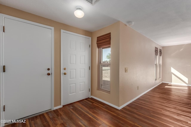 entryway featuring baseboards and wood finished floors