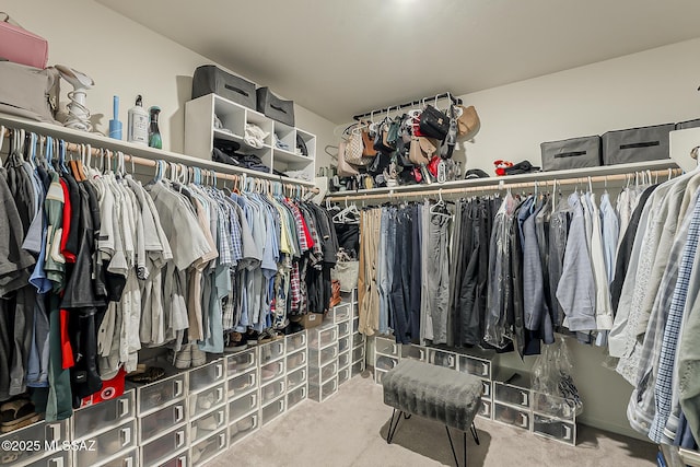 walk in closet with carpet