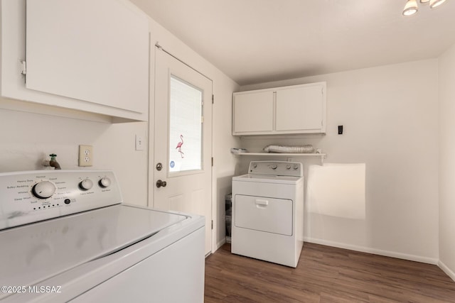7267 E Eastview Dr, Tucson, AZ 85710 - washroom with cabinet space, separate washer and dryer, dark wood-type flooring, and baseboards