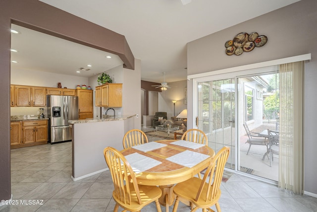 1117 E Regent Dr, Oro Valley, AZ 85755 - dining area featuring light tile patterned floors, recessed lighting, and ceiling fan