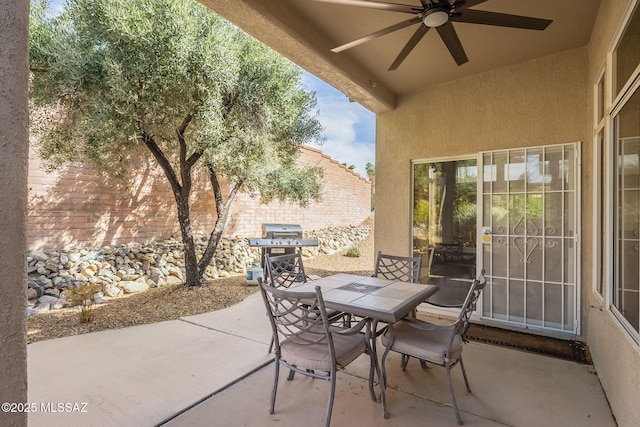 1117 E Regent Dr, Oro Valley, AZ 85755 - view of patio / terrace with grilling area, outdoor dining area, and ceiling fan