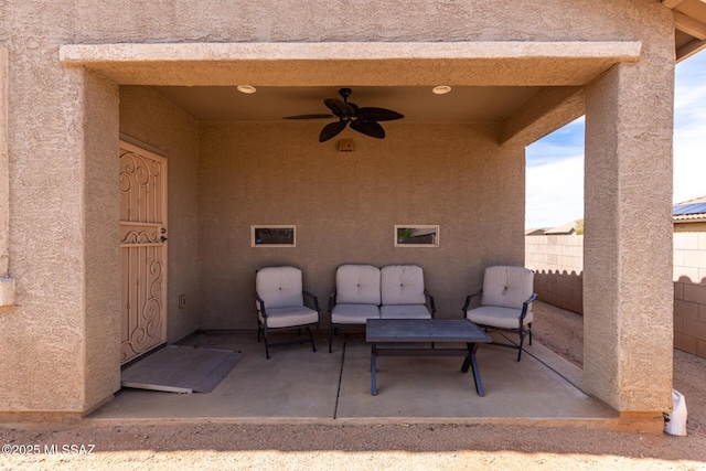7483 S Salt Water Dr, Tucson, AZ 85757 - view of patio / terrace featuring ceiling fan and fence