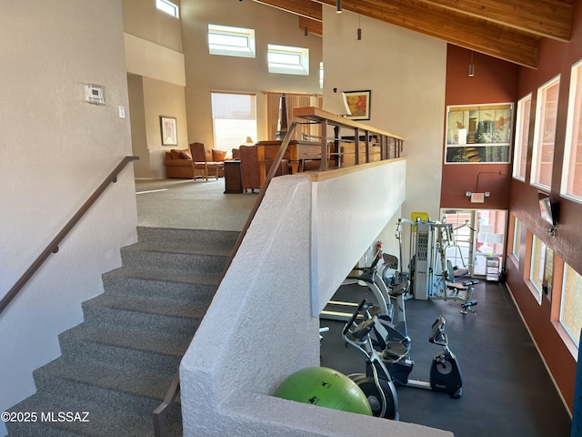 5051 N Sabino Canyon Rd Unit 1152, Tucson, AZ 85750 - stairway with high vaulted ceiling and beam ceiling