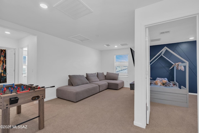 8111 S Soltero Mine Dr, Tucson, AZ 85747 - recreation room with attic access, carpet floors, and recessed lighting