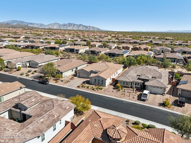 aerial view featuring a residential view and a mountain view