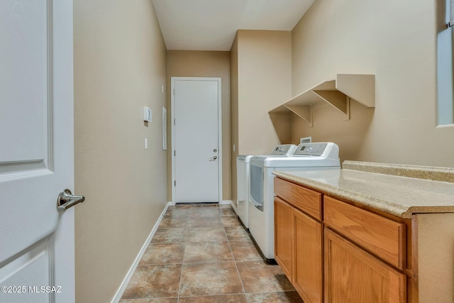 laundry area with washer and clothes dryer, cabinet space, and baseboards