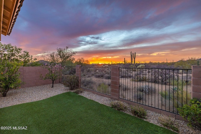 view of yard with a fenced backyard