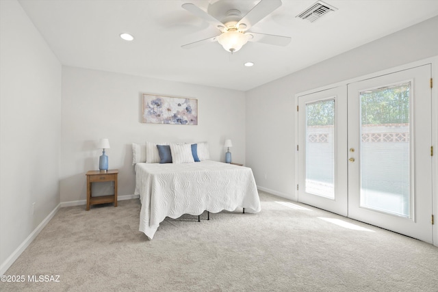 2350 E Juanita St, Tucson, AZ 85719 - bedroom featuring access to exterior, light colored carpet, french doors, baseboards, and recessed lighting