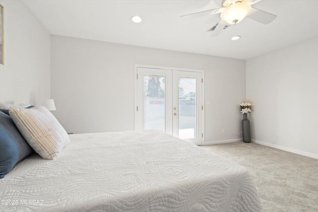 2350 E Juanita St, Tucson, AZ 85719 - bedroom with french doors, access to outside, carpet floors, baseboards, and recessed lighting