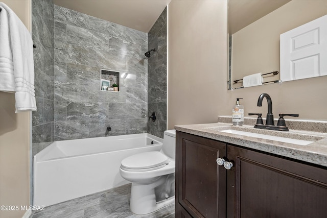 full bath with vanity,  shower combination, and toilet