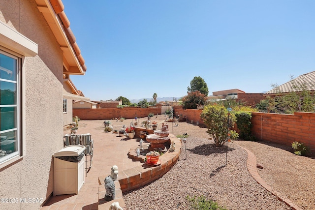 view of yard featuring a fenced backyard and a patio area
