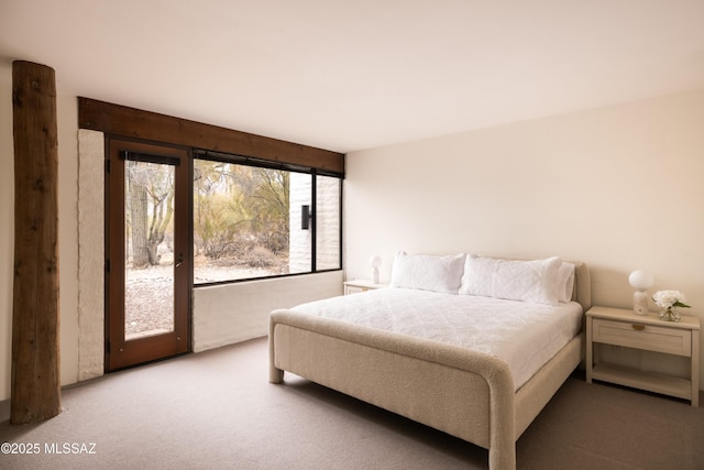 bedroom featuring carpet and access to outside