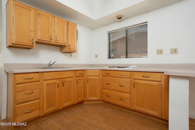 kitchen with light countertops, light wood-style floors, and a sink