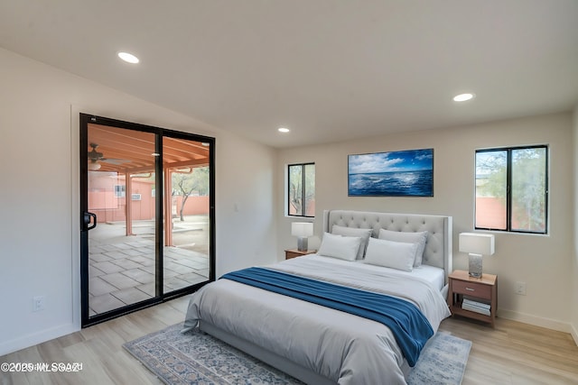 3053 W Lobo Rd, Tucson, AZ 85742 - bedroom featuring recessed lighting, light wood-style flooring, baseboards, and access to outside