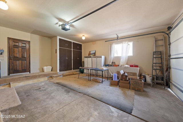 garage with a garage door opener