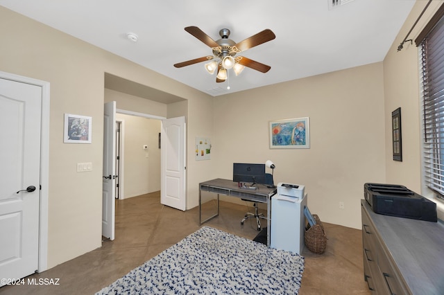 office area featuring a ceiling fan