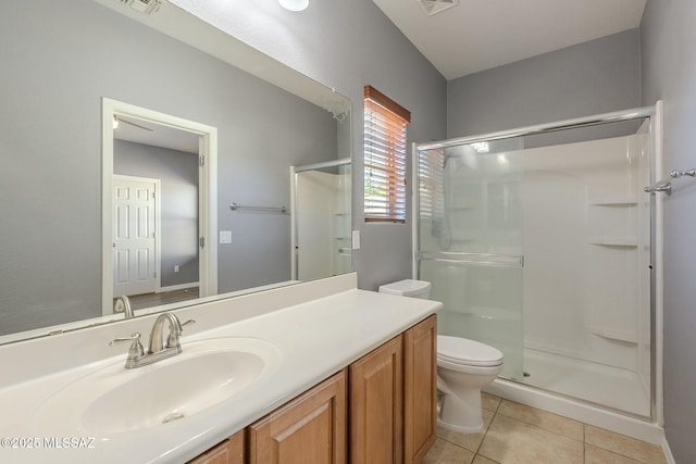 20868 E Treasure Rd, Red Rock, AZ 85145 - full bathroom featuring tile patterned floors, toilet, a stall shower, and vanity