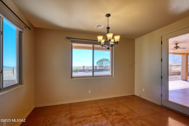 9505 S Deer Ridge Trl, Hereford, AZ 85615 - spare room with baseboards, visible vents, and an inviting chandelier