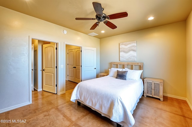 9505 S Deer Ridge Trl, Hereford, AZ 85615 - bedroom featuring visible vents, a ceiling fan, recessed lighting, and baseboards