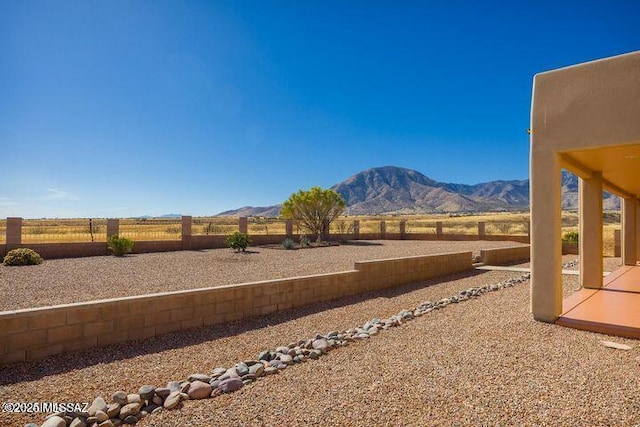 9505 S Deer Ridge Trl, Hereford, AZ 85615 - view of yard with a patio area, a mountain view, and a fenced backyard