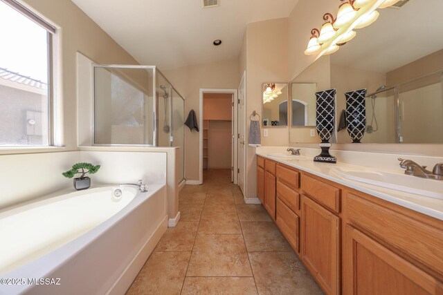 8418 N Sayante Way, Tucson, AZ 85743 - full bathroom featuring a stall shower, tile patterned flooring, a sink, and a garden tub