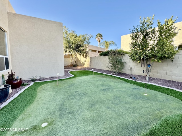 view of yard with a fenced backyard