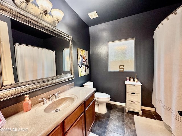 full bath featuring baseboards, toilet, tile patterned floors, and vanity