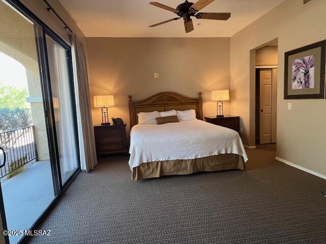 5775 S Camino Del Sol Unit 6104, Green Valley, AZ 85622 - bedroom featuring access to outside, carpet flooring, baseboards, and ceiling fan