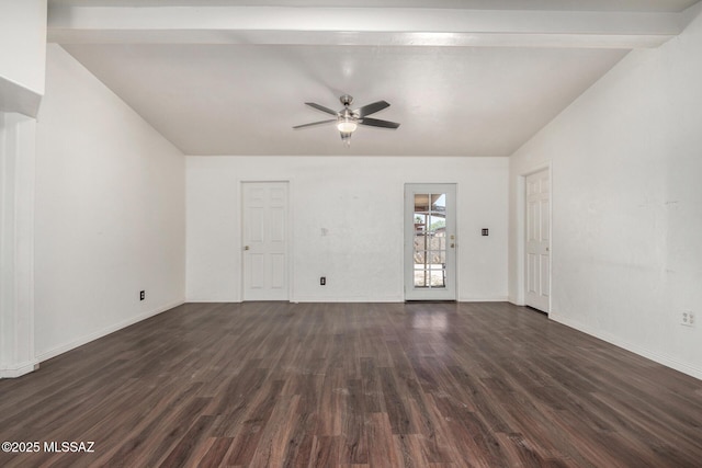 6806 S 4th Ave, Tucson, AZ 85756 - unfurnished living room featuring lofted ceiling, a ceiling fan, dark wood-style floors, and baseboards