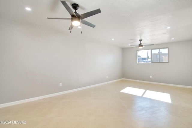 unfurnished room with baseboards, ceiling fan, and recessed lighting