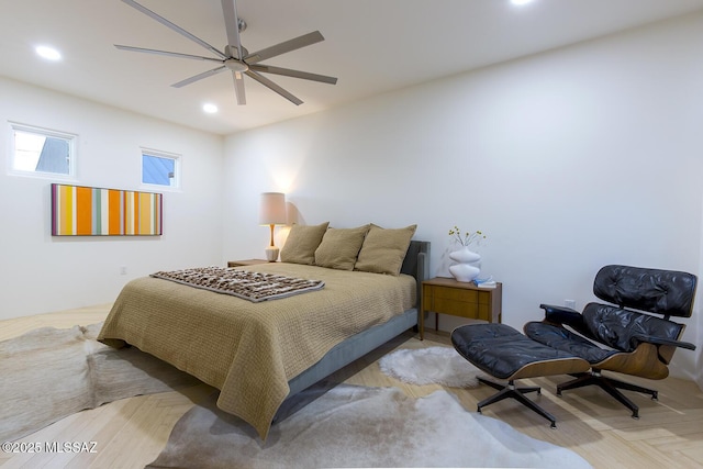 bedroom featuring recessed lighting and a ceiling fan