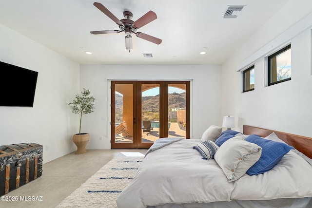 14623 N Shaded Stone Pl, Oro Valley, AZ 85755 - bedroom with visible vents, recessed lighting, finished concrete flooring, french doors, and access to outside