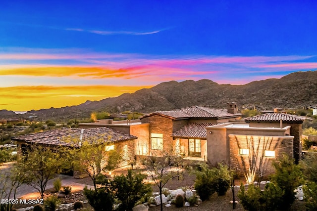 14623 N Shaded Stone Pl, Oro Valley, AZ 85755 - rear view of house with a mountain view, stucco siding, and a tile roof