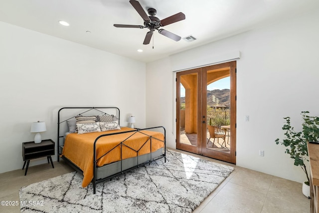 14623 N Shaded Stone Pl, Oro Valley, AZ 85755 - bedroom featuring access to outside, ceiling fan, visible vents, and recessed lighting