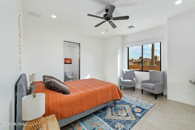14623 N Shaded Stone Pl, Oro Valley, AZ 85755 - bedroom with a ceiling fan, visible vents, and recessed lighting