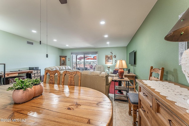 dining space with recessed lighting, light tile patterned flooring, and visible vents