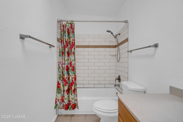 bathroom with shower / bath combo, toilet, and tile patterned flooring